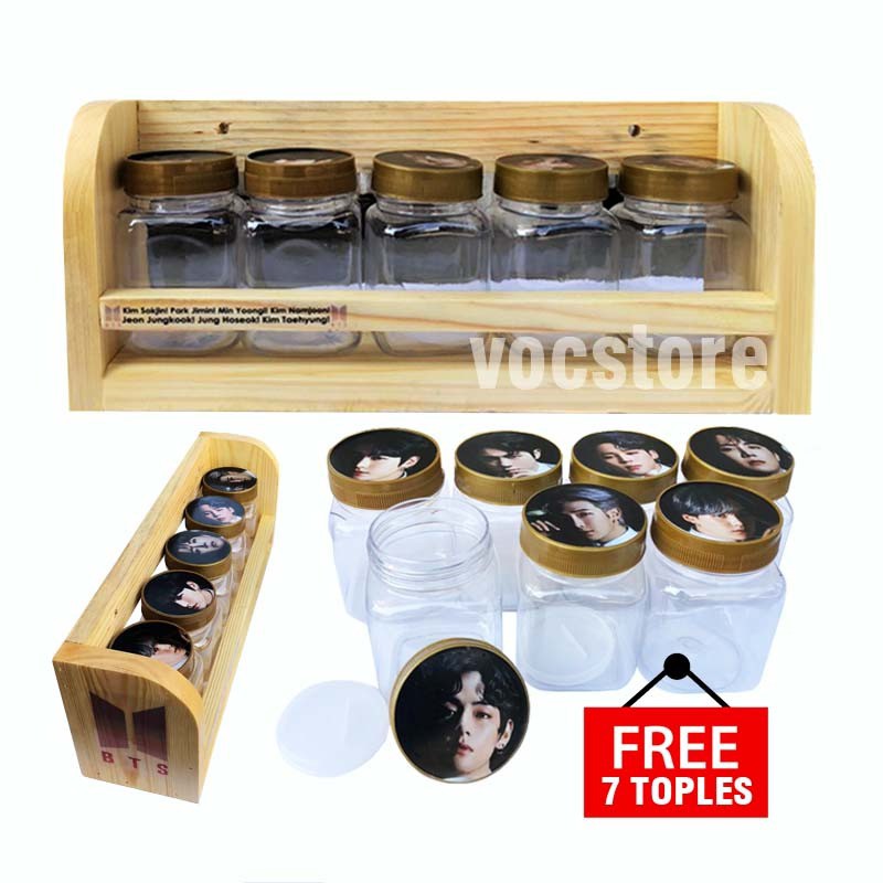 Rak Bumbu kayu serbaguna bts FREE 7 TOPLES