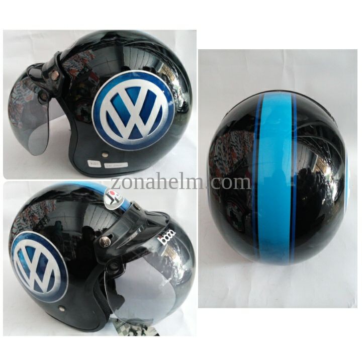 HM-1288 Helm Retro Sni Jpn Bogo Asli Motif Vw Garis Biru Bs2C Murah