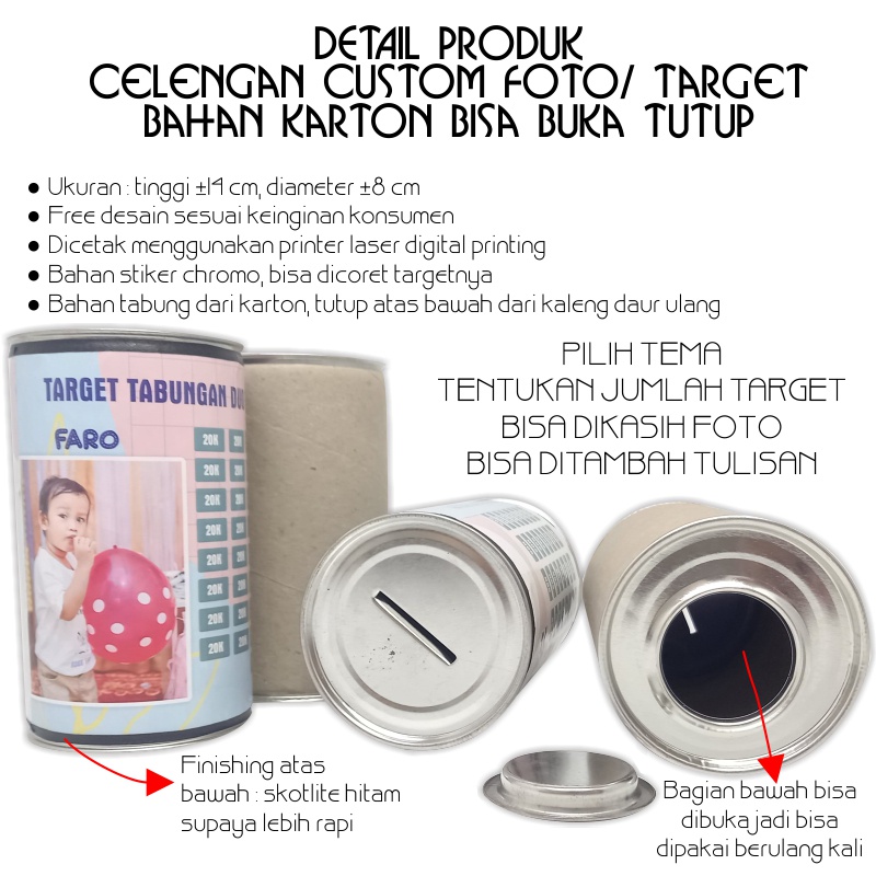 CELENGAN CUSTOM FOTO TARGET BAHAN KARTON BISA BUKA TUTUP