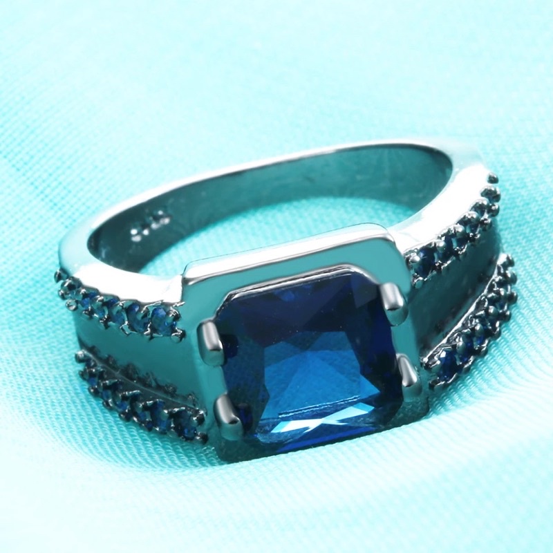 Cincin Batu Safir Royal Blue Saphire Ring Gold Filled Black Gun Platted Modern Minimalis