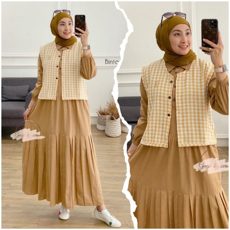 Setelan Wanita Kekinian Rania Bintang 3 Midi Dress Jumbo Korean Style One Set Wanita Fashion Muslim Gamis Remaja