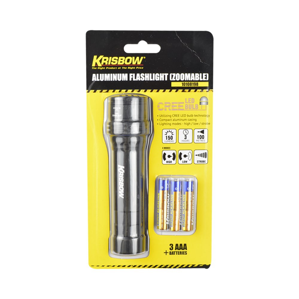 Krisbow Senter Aluminium Cree Led Zoomable 150 Lm | Shopee Indonesia