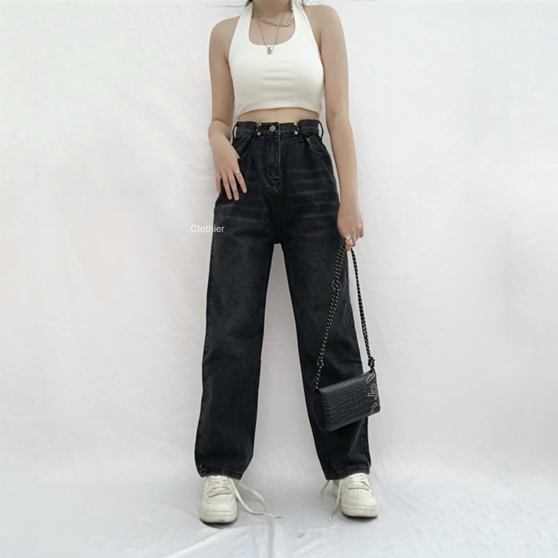 CLOTHIER - Calla Adjustable Jeans | Unisex Black Baggy Wide Leg Jeans