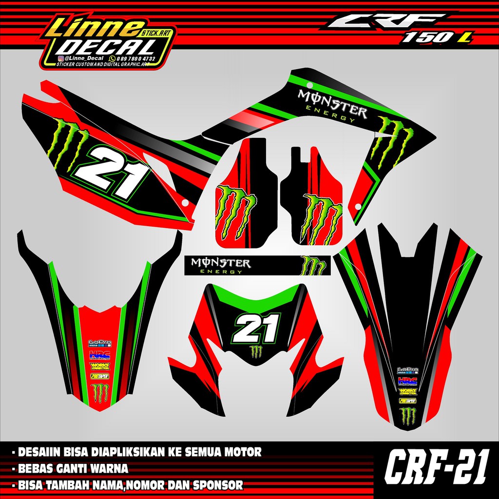 Decal Sticker custom Honda CRF 150 L monster- Dekal Stiker striping Crf 150 L-21