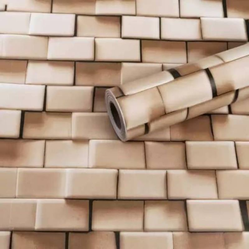 Wallpaper Dinding Sticker Dinding Batu Alam Granit Coklat 3D