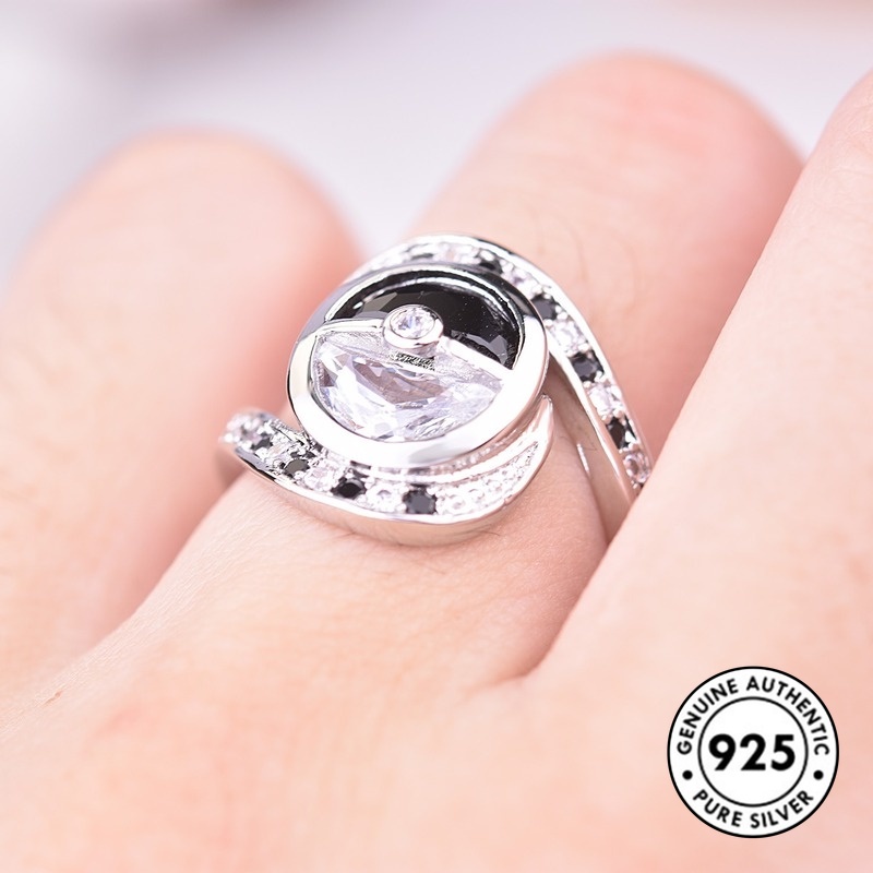 Cincin S925 Silver Bentuk Poke Ball Aksen Berlian