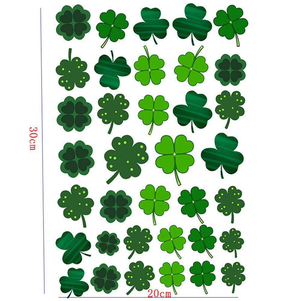 R-flower St Patricks Day Dua Sisi Lucky Green Clover Kaca Jendela Ornamen Stiker Dinding PVC