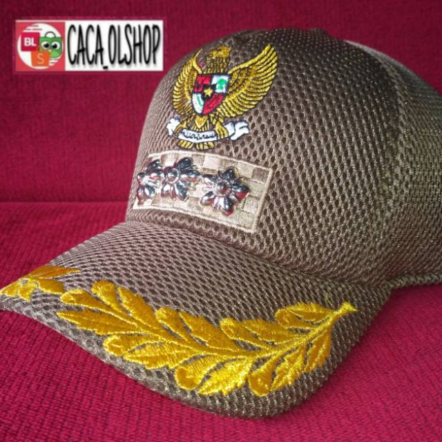 Topi Camat Hitam Khaki Jaring Dobel Mess