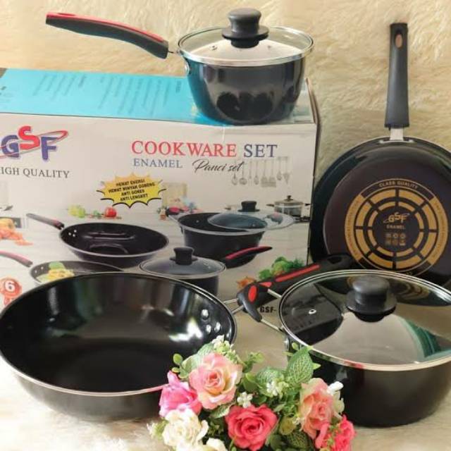 Panci Set 4pcs GSF 1831 COOKWARE SET ENAMEL Panci Set Food Grade