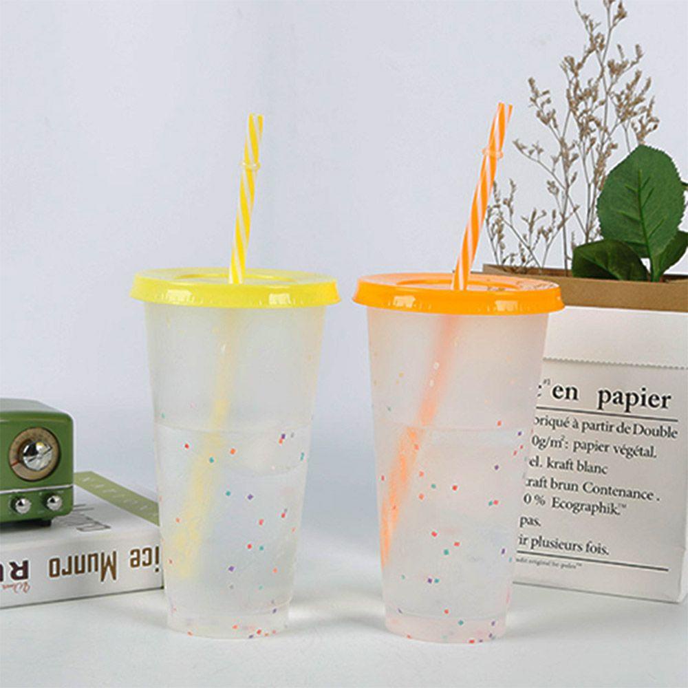 Solighter Cangkir Berubah Warna Fashion Multicolor PP Portable Coffee Straw Cup