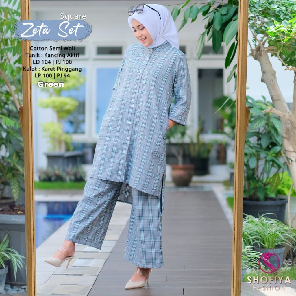 Zeta Tunik Set Pants Cotton Semi Woll Original Shofiya