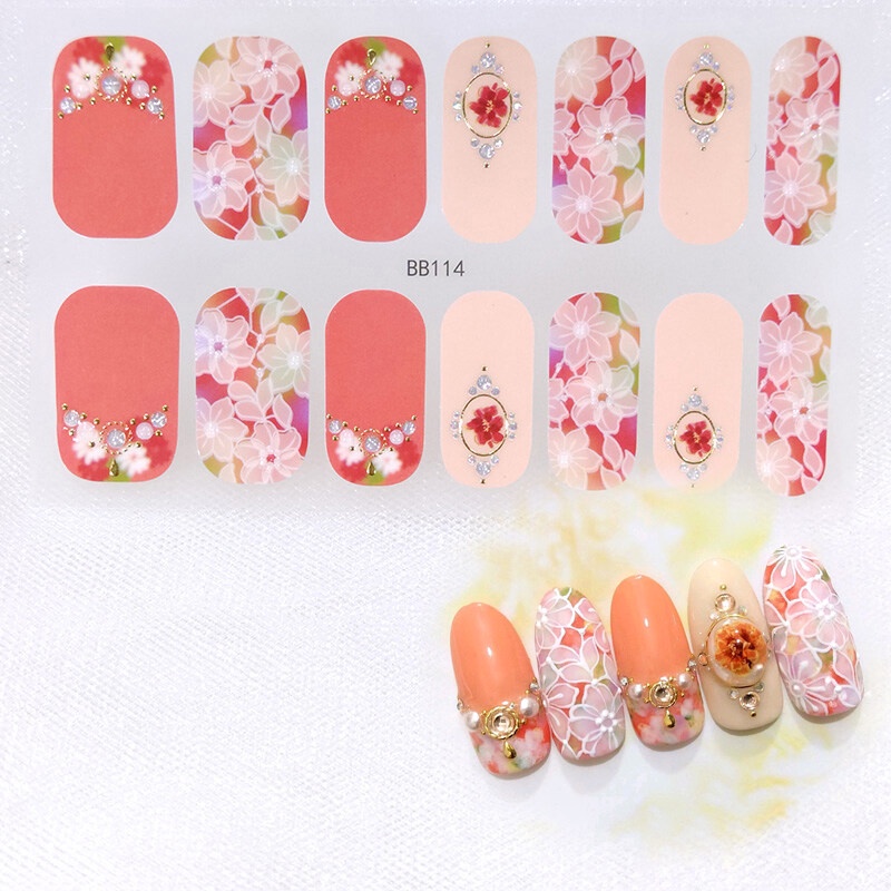 BB 14Pcs/Set Stiker Kuku 3d Desain Bermotif High End Berlian Mutiara Permata Warna-Warni Untuk Tempel Tahan Air Tahan Lama Menicure Stickers Korea Self Adhesive Fashion Sticker kuku Full Aksesoris Dapat Kupas Mudah Digunakan Dan Dilepas Anti Air Nail Art