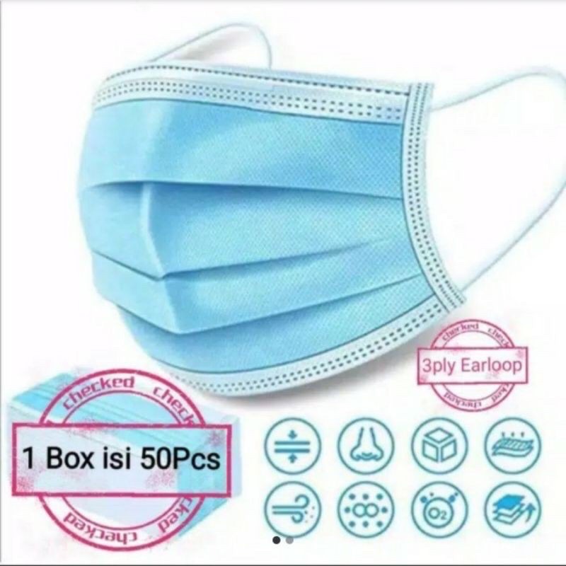 MASKER EARLOOP 3 PLY (MASKER MEDIS) ISI 50PCS