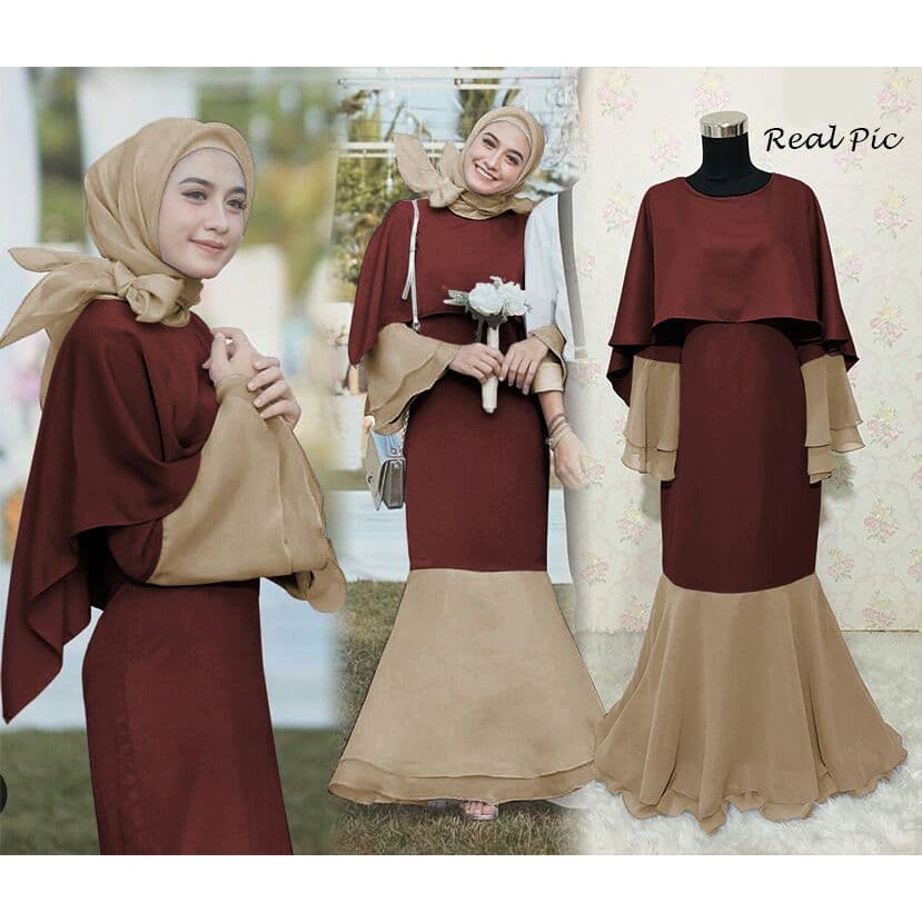 Q1 Baju Gamis Pesta Muslim Gaun Pesta Wisuda Mewah Rok Duyung Dewi