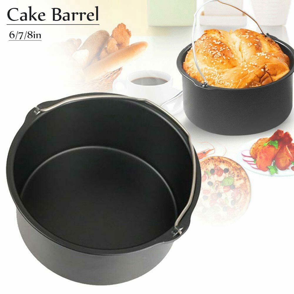 REBUY Grilling Cake Barrel Fryer Bread Baking Air Fryer Accessories Pizza Pot 6&quot;/7&quot;/8&quot; Carbon Steel Basket Pan Cake Tool