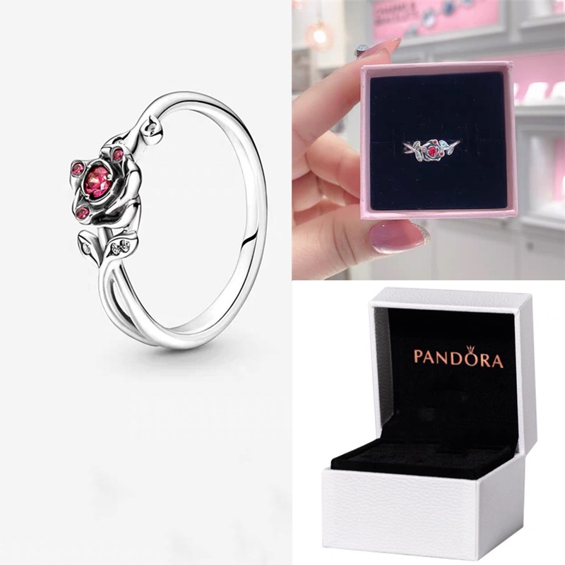 Pandora Cincin 925 Silver Desain Bunga Mawar Princess disney Hias Kubik Zirkonia Untuk Wanita