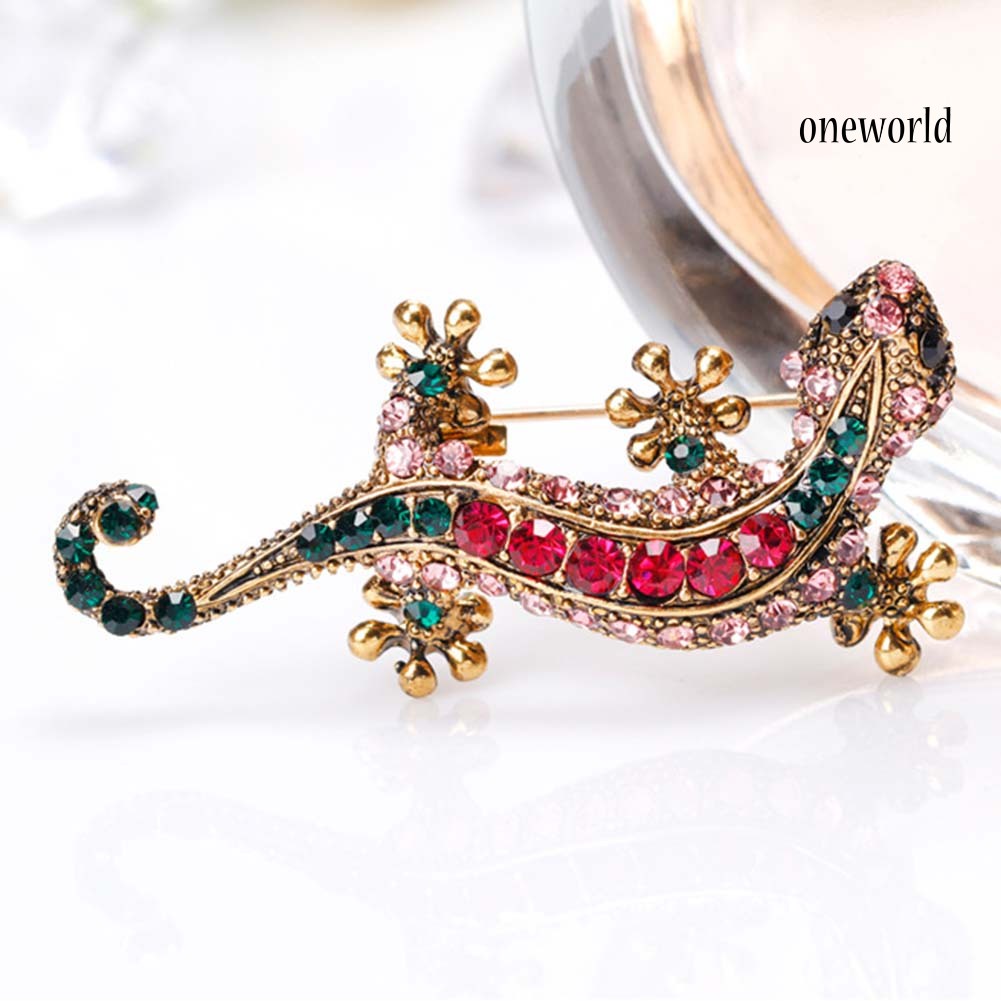 OW@ Unisex Rhinestone Lizard Gecko Animal Creeper Brooch Pin Corsage Jewelry Gift