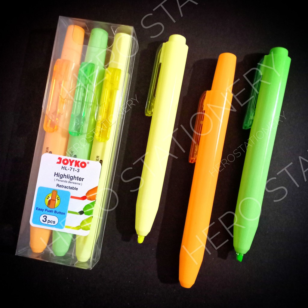 

Retractable highlighter penanda berwarna cetek joyko 3 warna HL-71-13