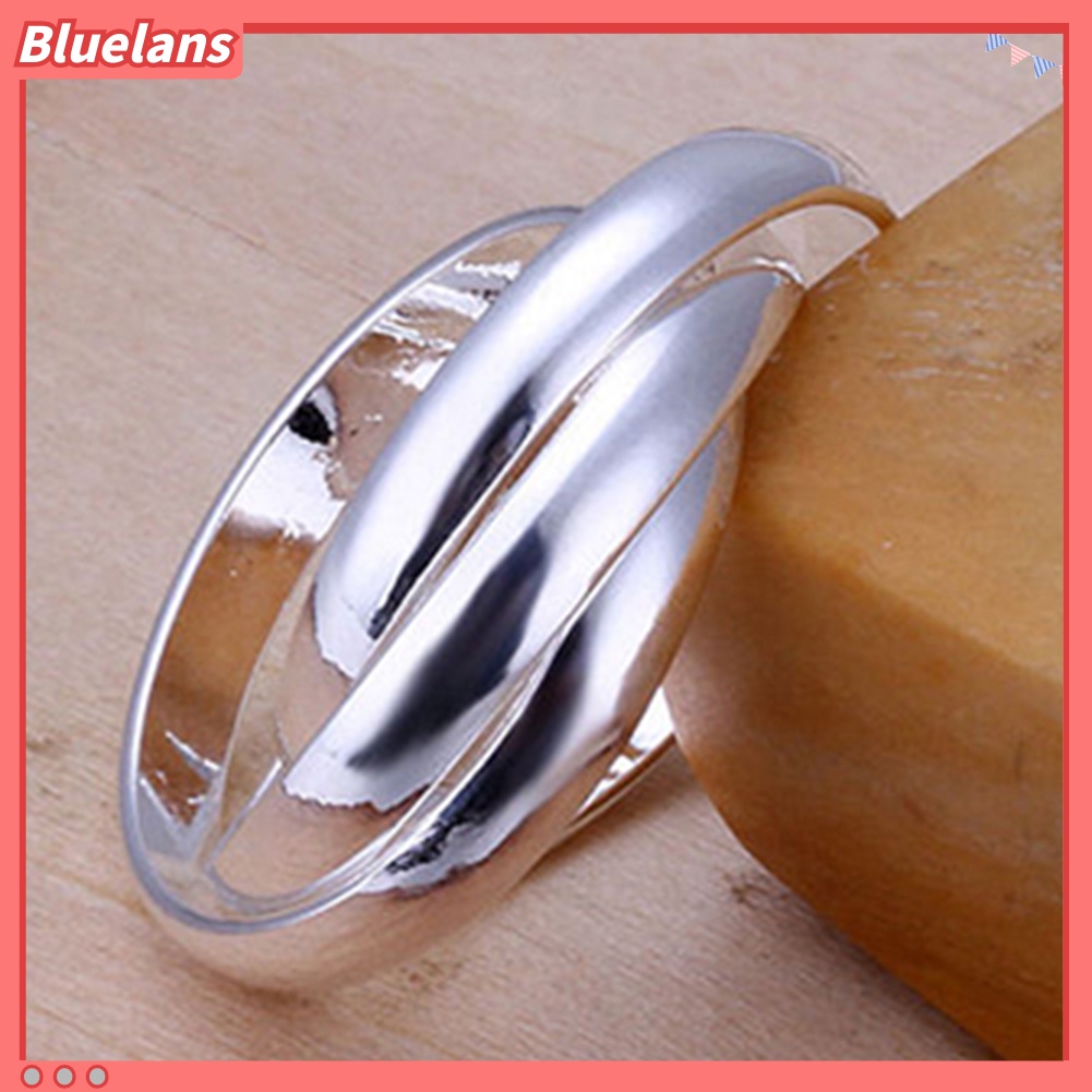 Bluelans Women Fashion Jewelry 925 Sterling Silver Plated Triple Circle Band Ring US Size 6 7 8 9