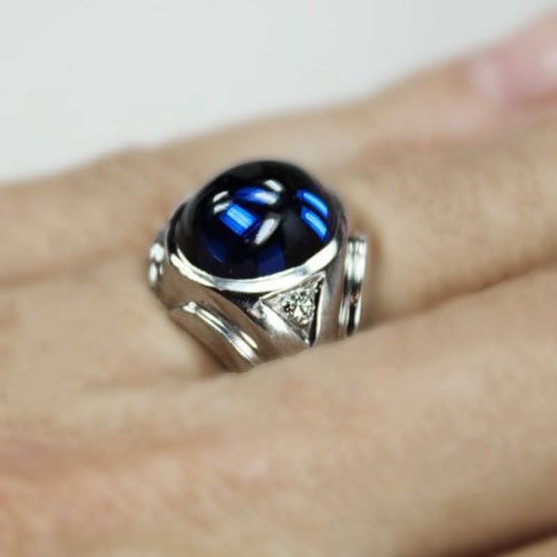 Lkyou Cincin Batu Sapphire Biru Zircon Gaya Eropa Untuk Pria