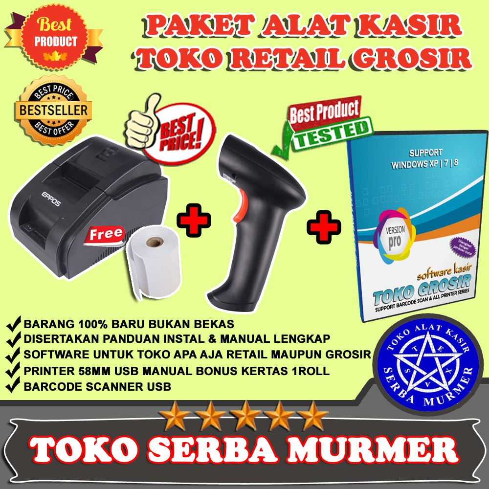 Paket POS Alat Kasir PRINTER THERMAL | BARCODE SCAN | Plus Software TOKO retail GROSIR kosmetik skincare sembako dll ter-Murah