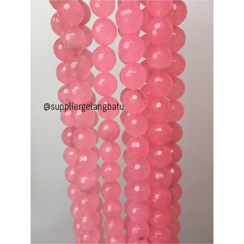 ROSE QUARTZ FACETED beads 14mm CUTTING batu manik candy craft impor aksesoris supplier pria wanita