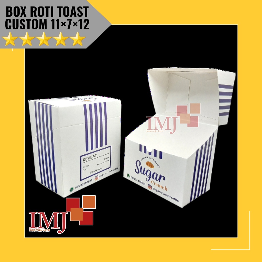 

BOX ROTI TOAST CUSTOM KARDUS 11x7x12 DUS ROTI 11×7×12 CUSTOM CROFFEL WAFFEL CUSTOM