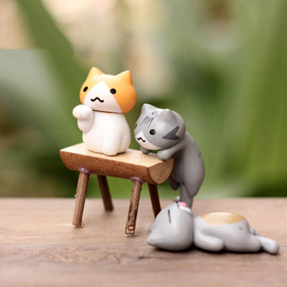 [Bayar Di Tempat]5Pcs Patung Resin Miniatur Bentuk Kucing Lucu Hiasan Taman Landskap Mikro