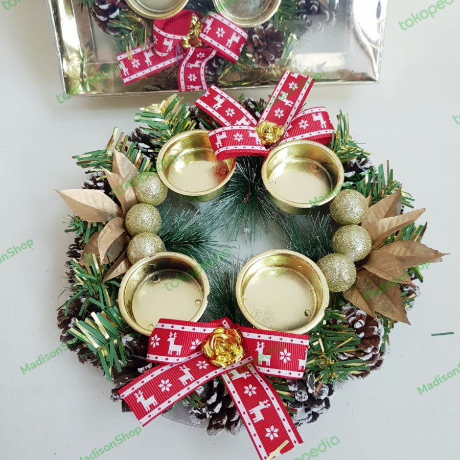 Dekorasi Tempat 4 Lilin Doa Adven Murah Hiasan Natal Kado Natal Pinus - AB 7059