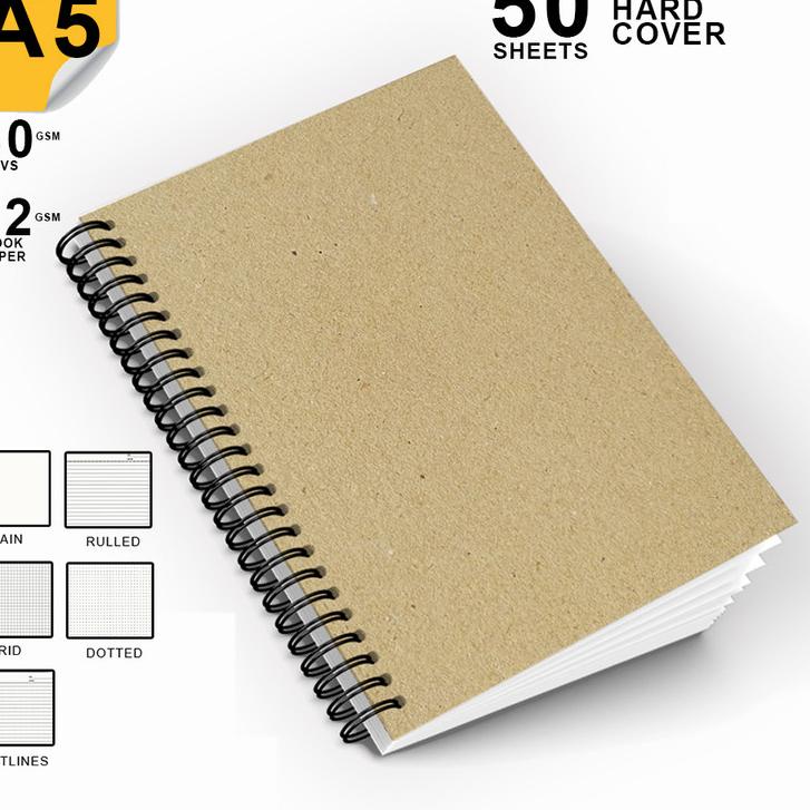 

[PROMO BFV37] Notebook Coklat Tebal A5/Buku Catatan Polos/Spiral Kawat/Kertas Lines Grid Dotted Plain/Note Book Model Baru