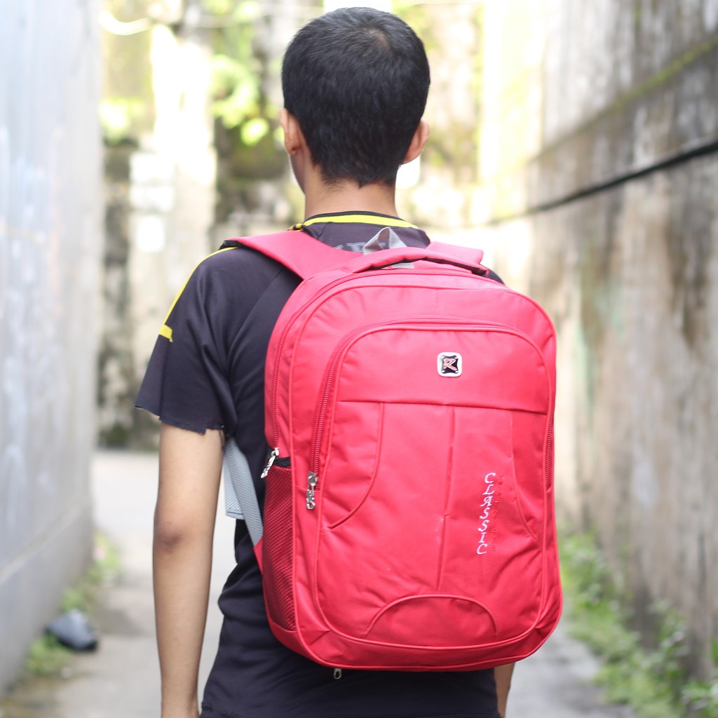 Tas Punggung Sekolah Kuliah Kerja Polo Classic Merah Backpack Nyaman Bonus Raincover