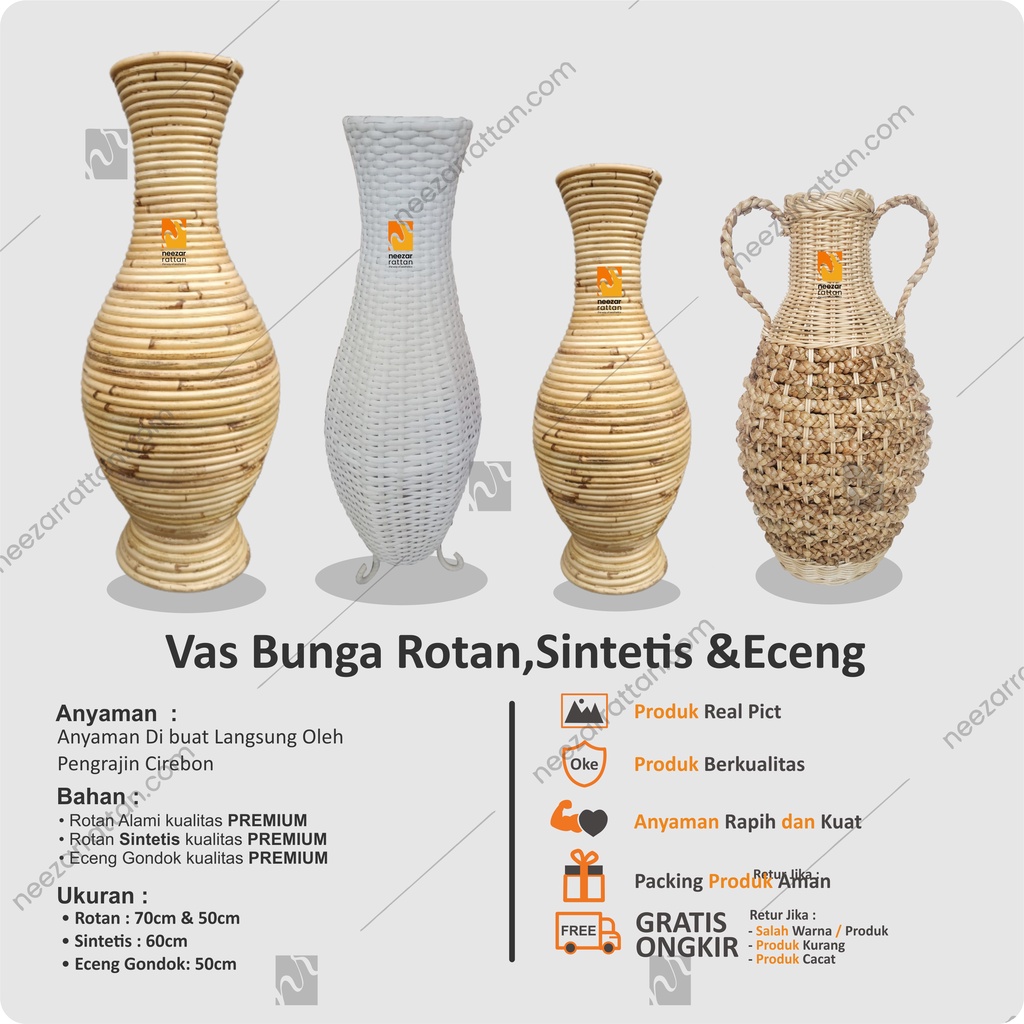 Jual Vas Pot Guci Tempat Bunga Dari Rotan TINGGI 50 Cm 60cm Rotan Sintetis Eceng Gondok Shopee