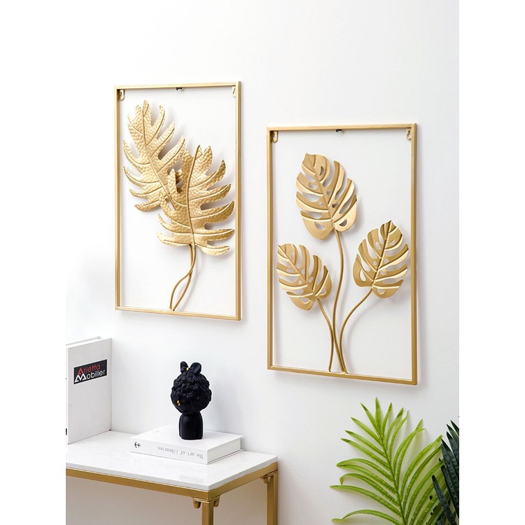 WallDecor Hiasan Dinding Frame Metal Gold / EMAS Daun Leaf Ginko Scandinavian/ WALL Decor Nordic /Ornaments / pajangan besi / tropical panjangan dinding