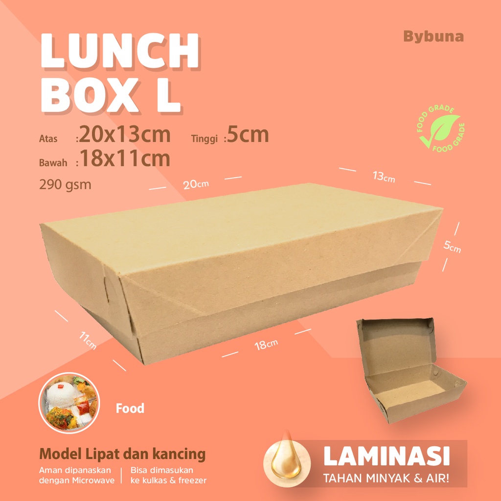 DUS LUNCH BOX L / LARGE  KRAFT PAPER LAMINASI KOTAK MAKANAN NASI