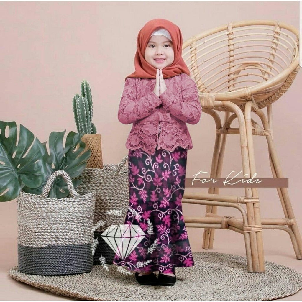 (RealPict!) Set Shireen Kids Kebaya Brukat Cord Tulang Anak &amp; Rok Batik Duyung 7 Warna Set Shiren