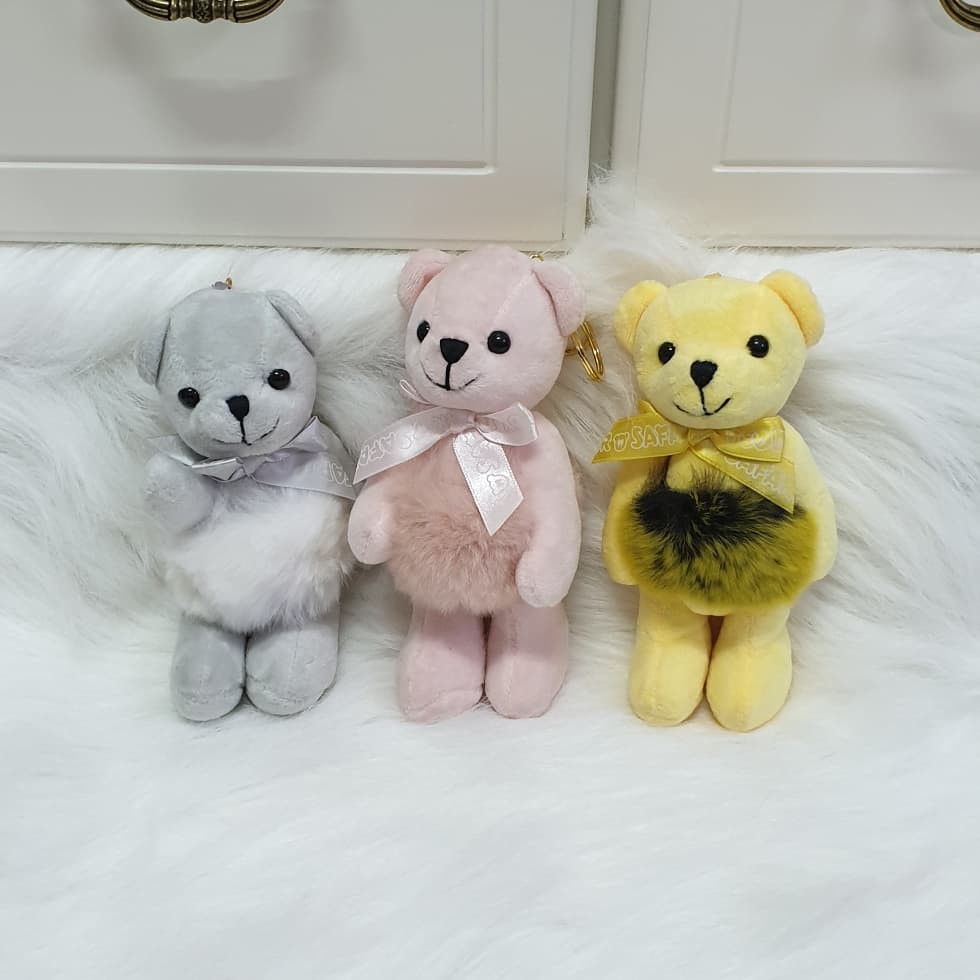 teddy bear doll with rabbit fur tutu bag charm 18cm