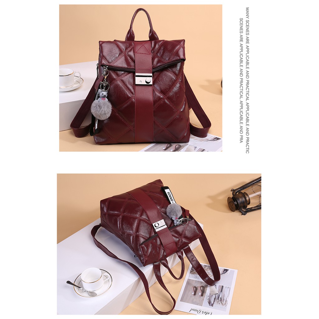 COD√ Tas Besar Laptop Ransel Cewek Merah Backpack WANITA IMPORT FASHION BATAM  Kualitas bagus 6996