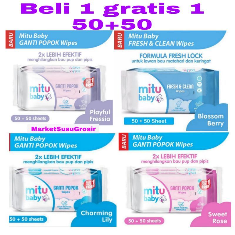 Mittu Tissue Basah 50 Sheet / Tisu Basah Mittu 50 Lembar beli 1 gratis 1