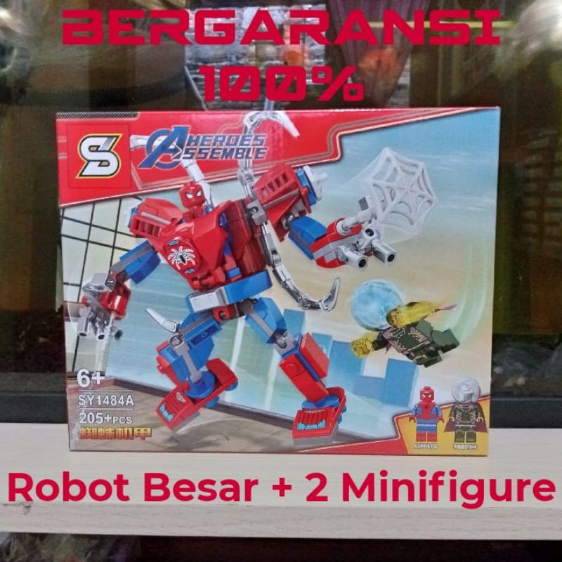 Mainan Anak Lego Robot Spiderman + 2 Mini Figure Spiderman Mysterio SY1484A Bricks Murah Avengers