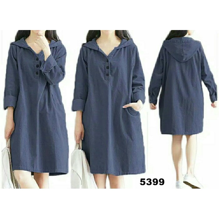Off Shoulder Dress Wanita Korea Panjang Lengan Ruffle Chiffon NU918  Hoodie Jumbo Elisa - Navy