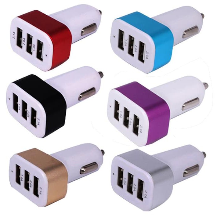 Car charger 3 usb adaptor lighter mobil