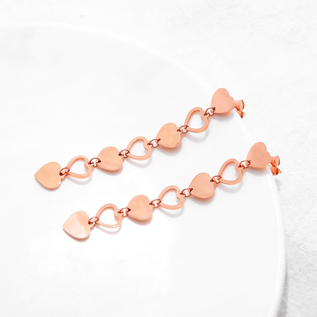 Anting Titanium Rose Gold Asli Wanita Fashion Anti Karat Murah AA024 motif love elegant