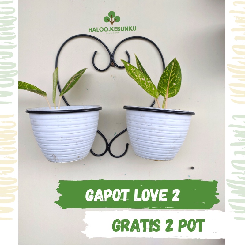 [GRATIS 2 POT] HK Gantungan Pot Model love Unik 2 Pot Besi