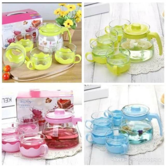 Tea Pot Sun Glass 5in1 - Teapot Set 5in1 Teko Teh Gelas 4