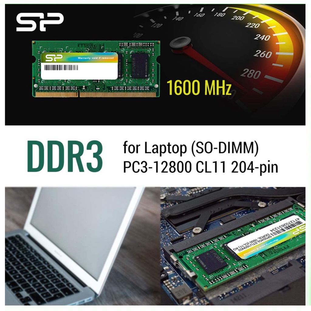 RAM SILICON POWER DDR3 1600MHz CL11 4GB SO-DIMM PC3-12800 SODIMM RAM Laptop