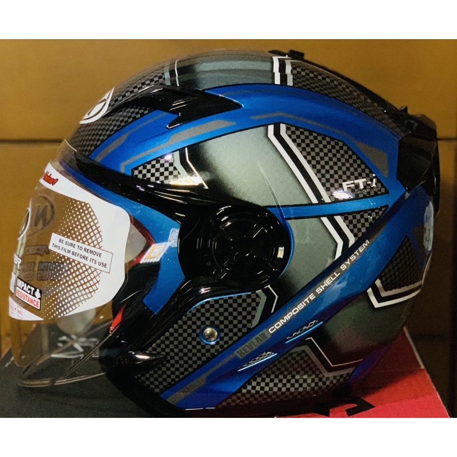 Helm NHK Gladiator FTI Black Blue Glossy Double Visor Half Face