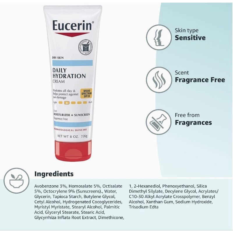 Eucerin Daily Hydration Broad Spectrum SPF 30 Body Cream 226 Gr