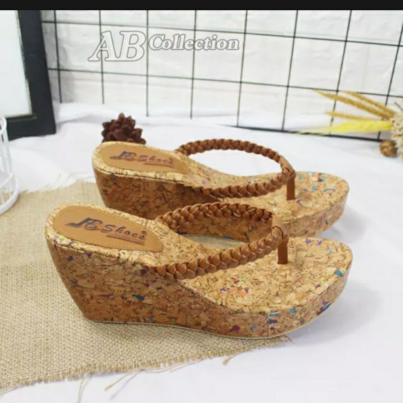 lz SANDAL WEDGES JEPIT TINGGI WANITA SENDAL KEPANG SANTAI OESTA UNDANGAN 12CM MODEL EMORY IMPORT
