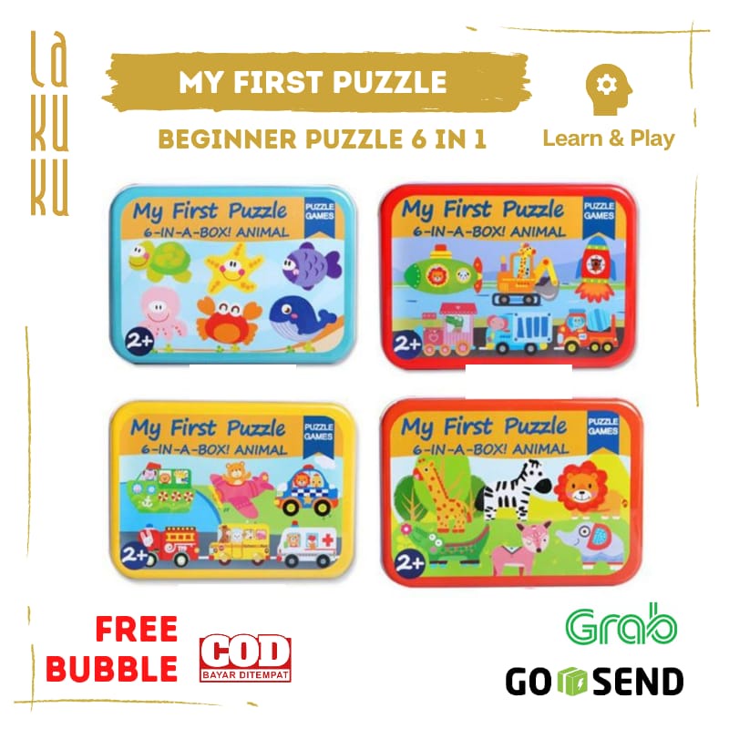 My First Puzzle - Fun Puzzle Kayu 6 set dalam 1 Box Kaleng Mainan Edukasi Anak