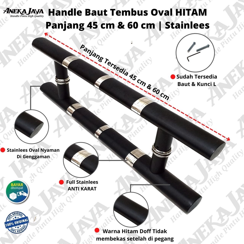 Handle pintu rumah baut tembus panjang 60 cm 45 cm warna hitam stainlees gagang tarikan pintu rumah mewah murah